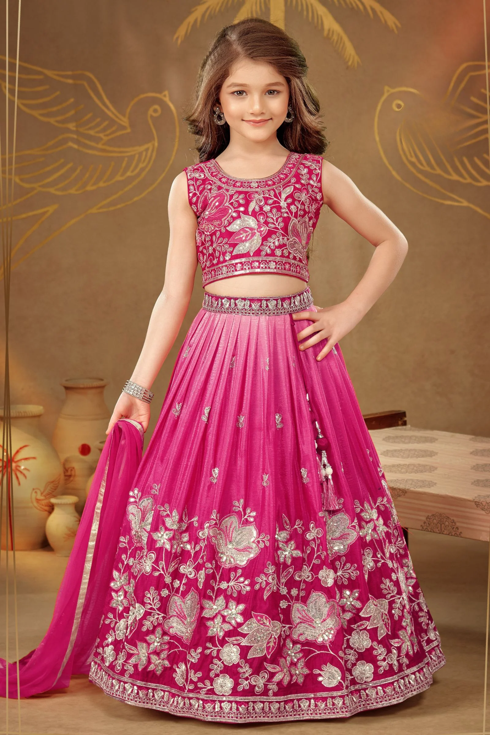 Rani Pink Sequins and Zari work Lehenga Choli